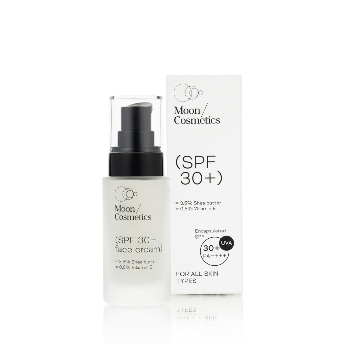 Apsauginis veido kremas SPF30 buteliuke ir pakuotė | Moon Cosmetics