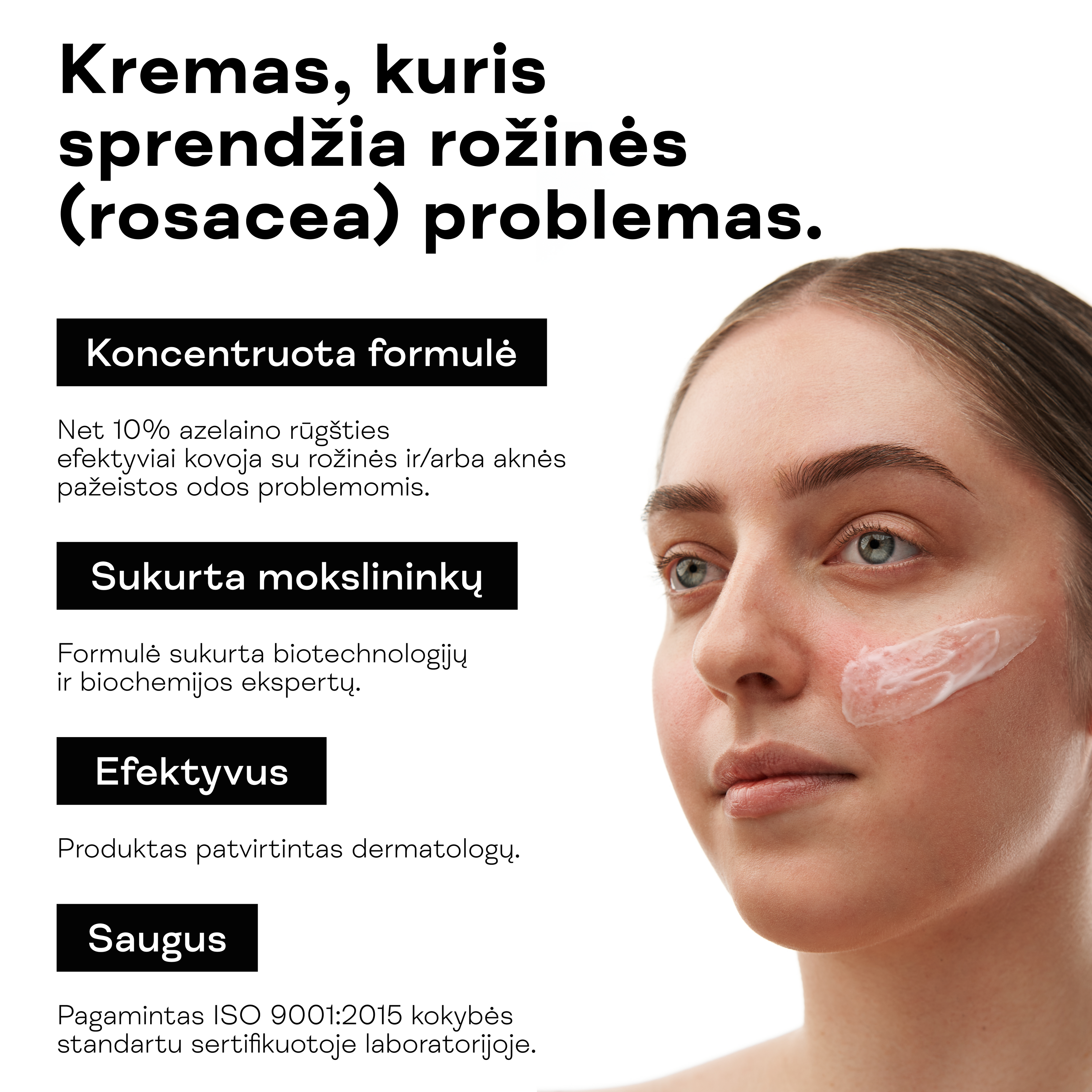 Azelaino rūgšties kremo aplikavimas ant raudonos odos.