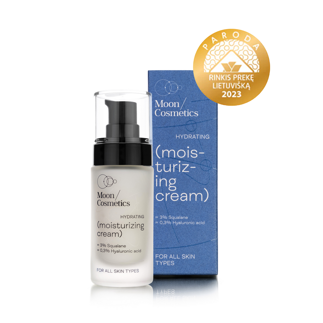 Drėkinamasis veido kremas buteliuke ir pakuotėje | Moon Cosmetics