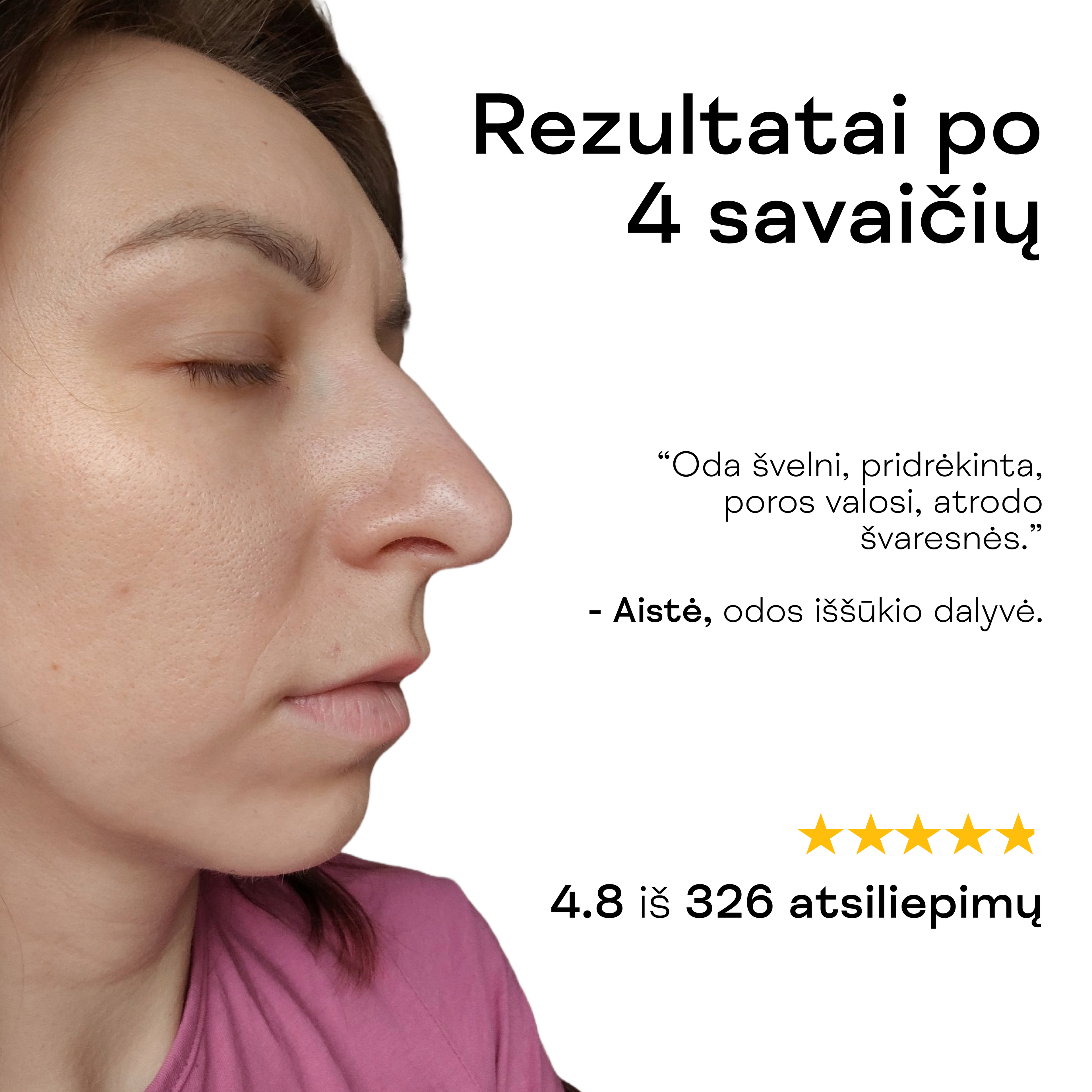 Moteris rodo švelnesnę, skaistesnę odą po valomųjų veido putų naudojimo.