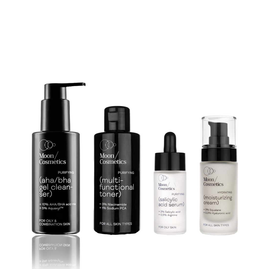 Rinkinys aknės pažeistai odai buteliukuose | Moon Cosmetics