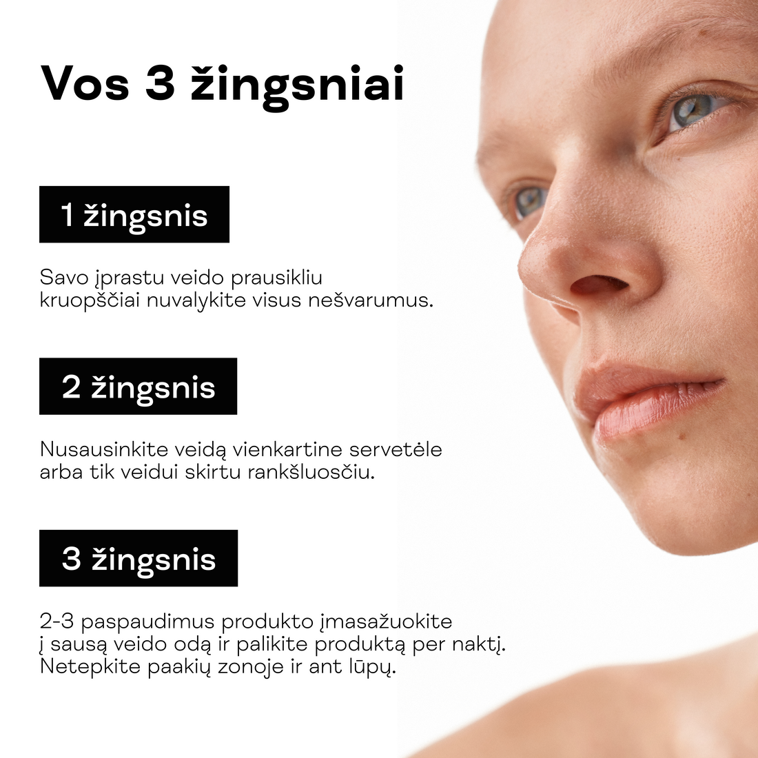 Moteris rodo Azelaino rūgšties kremo naudojimo žingsnius.