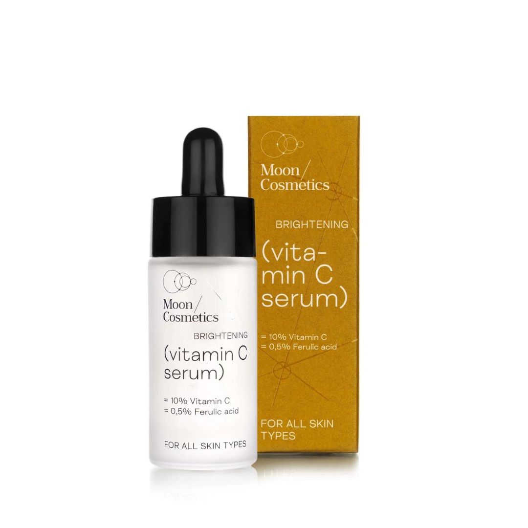 Vitamino C serumas nuo pigmentacijos buteliuke ir pakuotėje | Moon Cosmetics