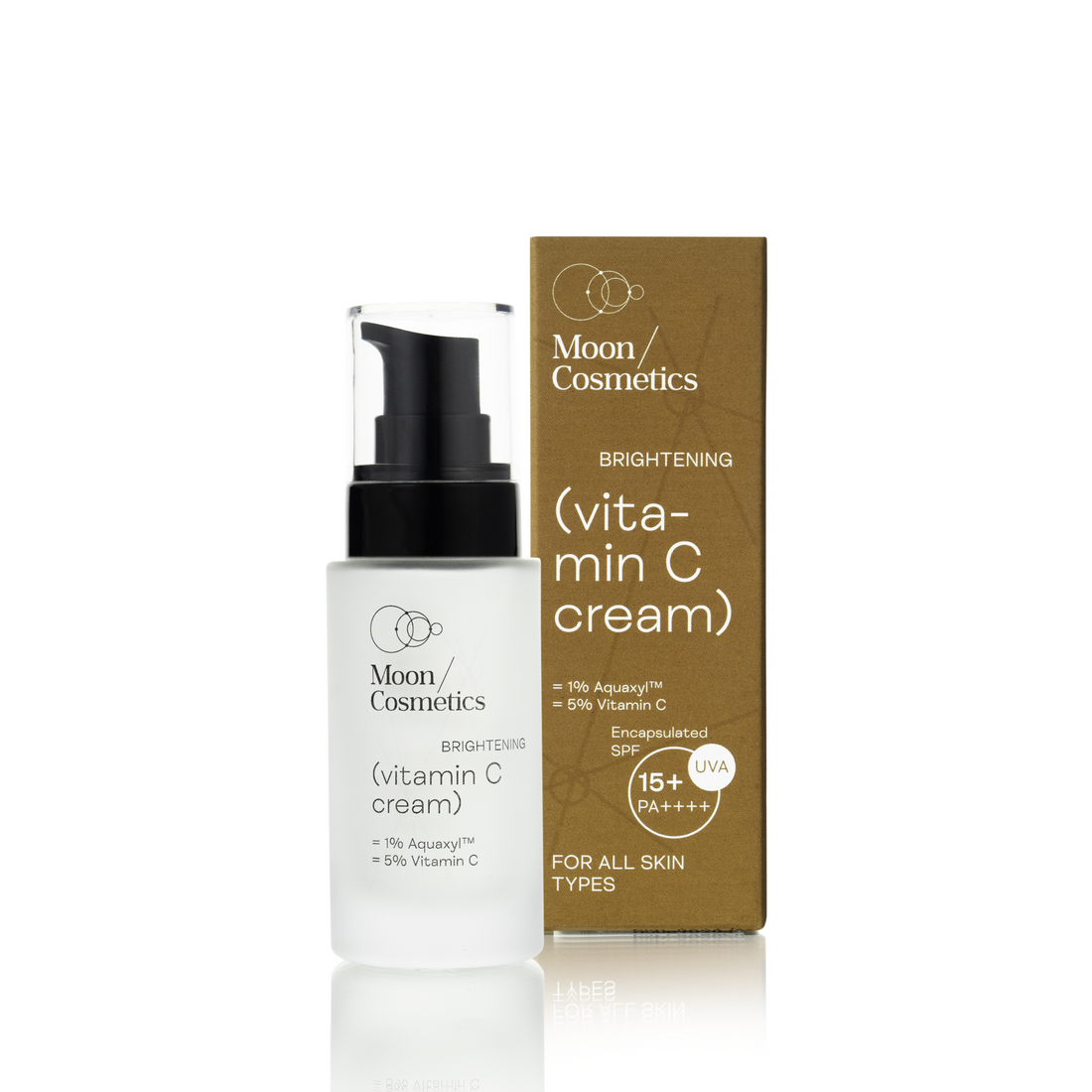 Vitamino C kremas SPF15 buteliuke ir pakuotėje | Moon Cosmetics